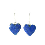 View of Lapis Lazuli Dangle Earrings - Heart Cabochon Prong Set in Simple 925 Sterling Silver