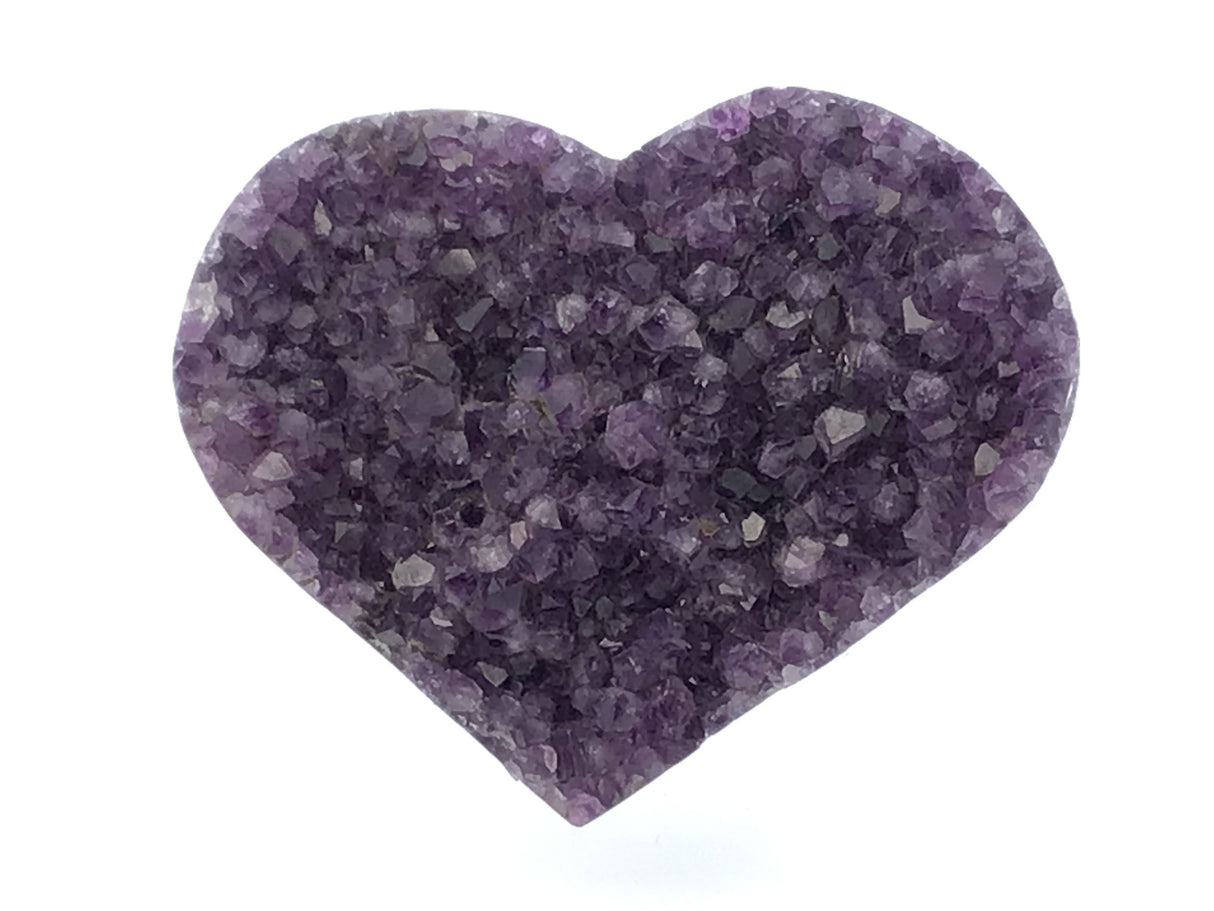 View of Amethyst Crystal Heart on Lucite Cluster Stand