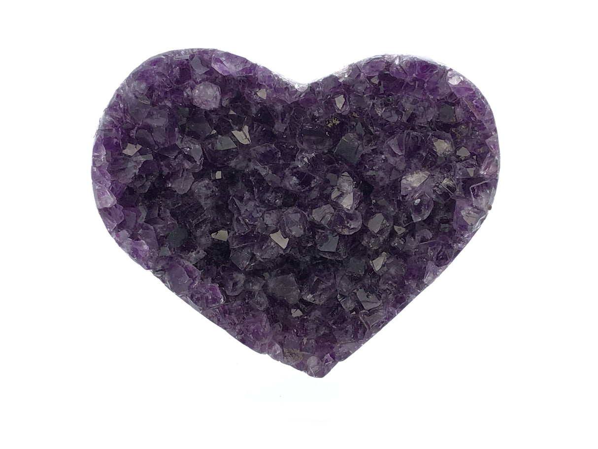 View of Amethyst Crystal Heart on Lucite Cluster Stand