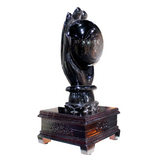 Silver Sheen Obsidian Huge Ball in Buddha's Hand with Wooden Stand