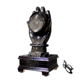 Silver Sheen Obsidian Huge Ball in Buddha's Hand with Wooden Stand
