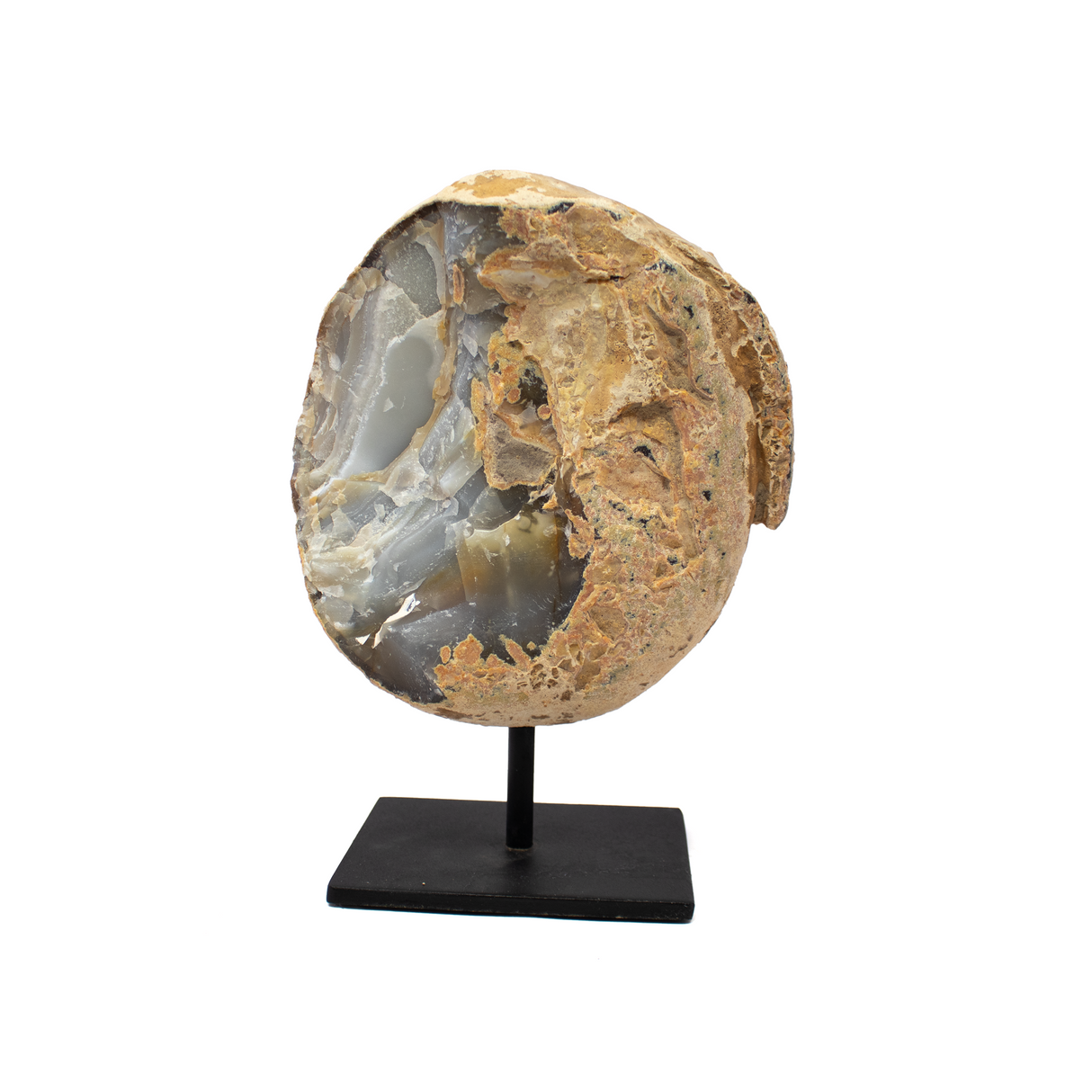 Agate Druze Geode on Post Stand from Brazil with Shallow Pocket of Soft Pink Hue Druze
