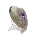 Polished Quartz Heart with Amethyst Crystal Center from Brazil on Lucite Stand