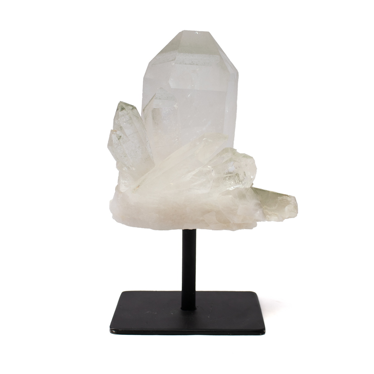 View of Quartz Crystal Cluster on Metal Post Stand from Brazil
