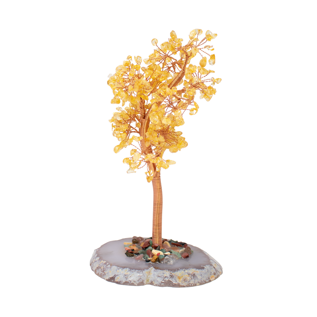8" Citrine Copper Wire Beaded Tree on Agate Slice Base - Large
