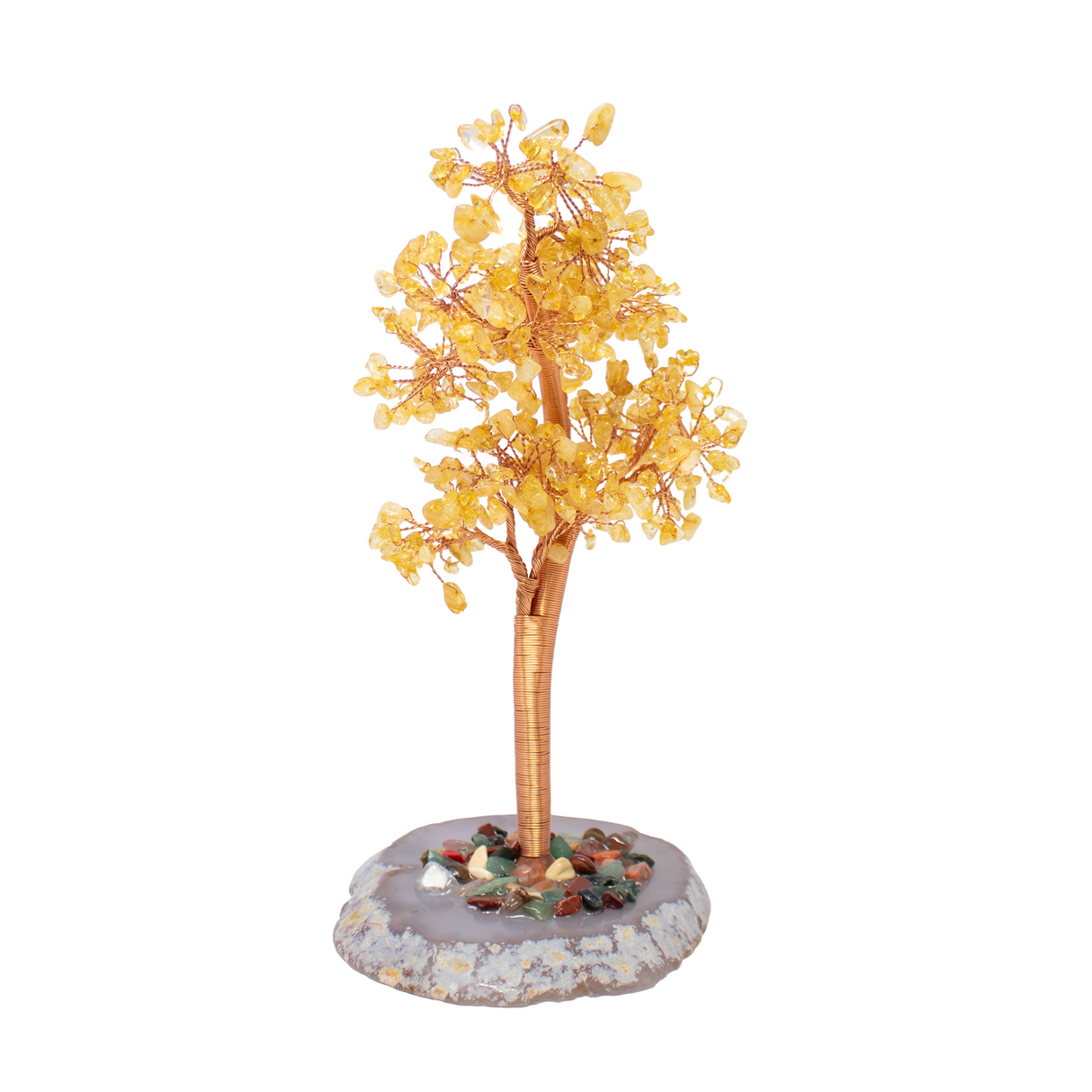 8" Citrine Copper Wire Beaded Tree on Agate Slice Base - Large