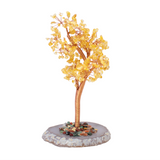 View of 8\" Citrine Copper Wire Beaded Tree on Agate Slice Base - Large