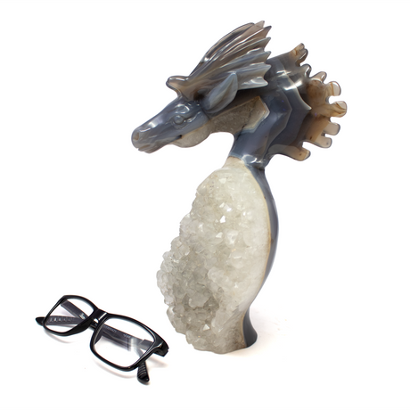 View of A+ Agate Geode Moose Carving on Natural Geode Base - All One Piece