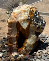 View of Green Talan Onyx Boulder Fountain with Blacks & Druze Vug ***NO Basin