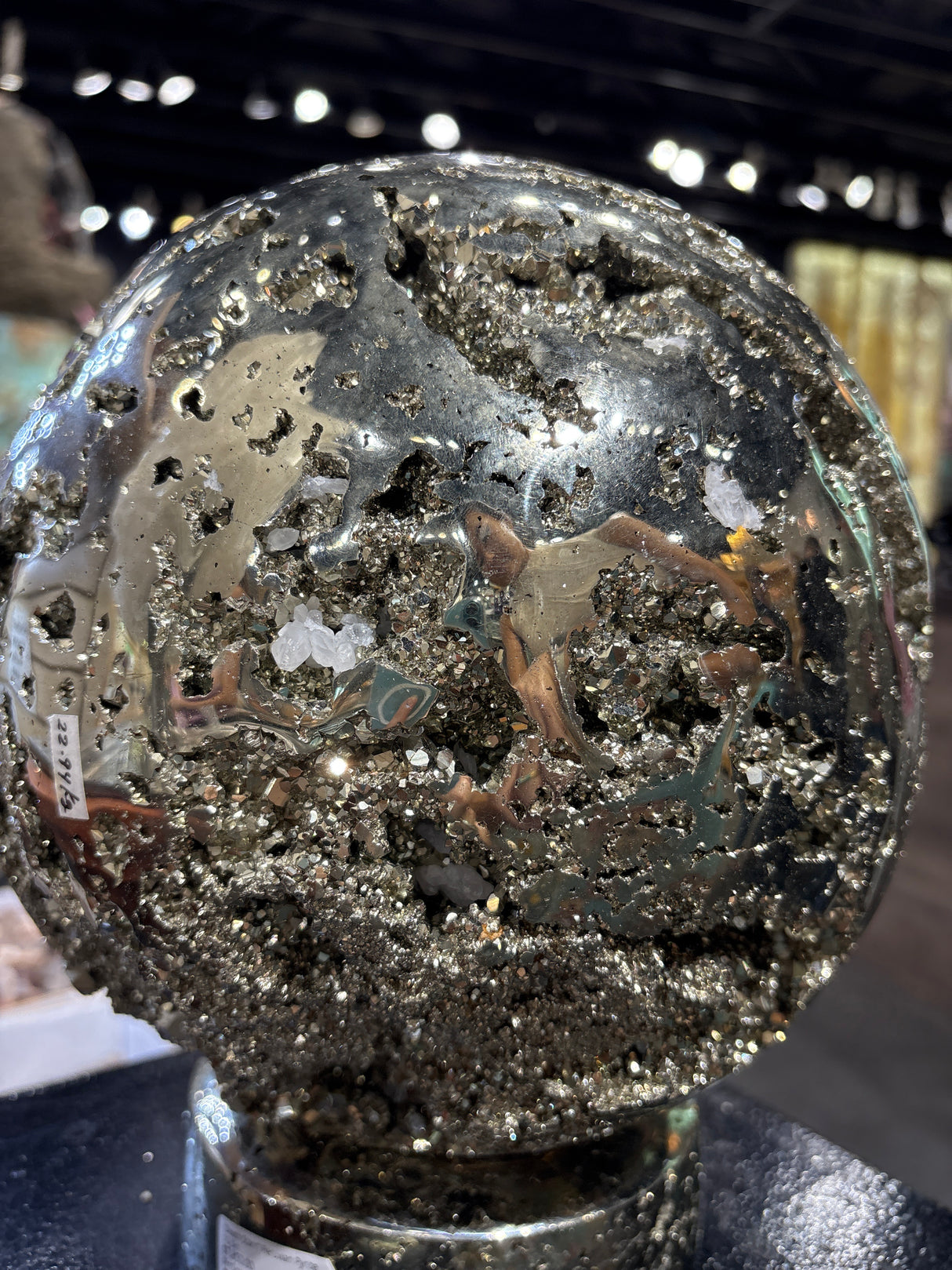 "Death Starr" Peruvian Pyrite Sphere with Accompanying Pyrite Stand