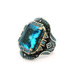 View of Blue Topaz Ring - Faceted Rectangle with Turquoise Nanostones & 2 Blue Topaz Squares Prong Set in 925 Sterling Silver with Gold Vermeil & Beaded Turquoise Accents sz11