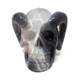 View of Agate Druze Geode Skull Carving with Horns