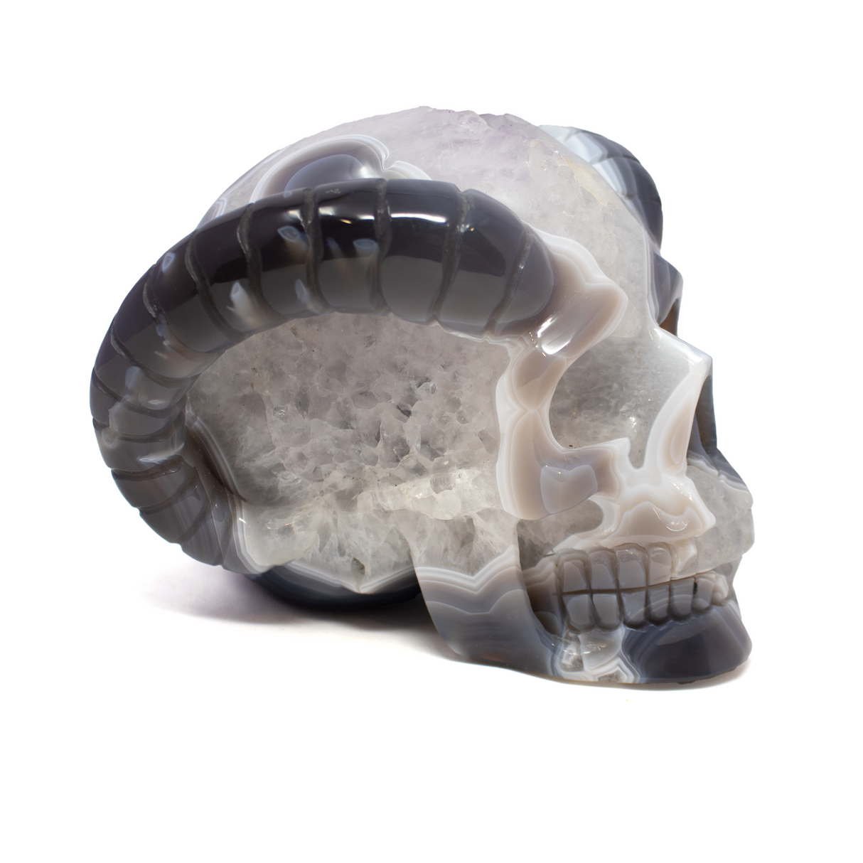 Agate Druze Geode Skull Carving with Horns