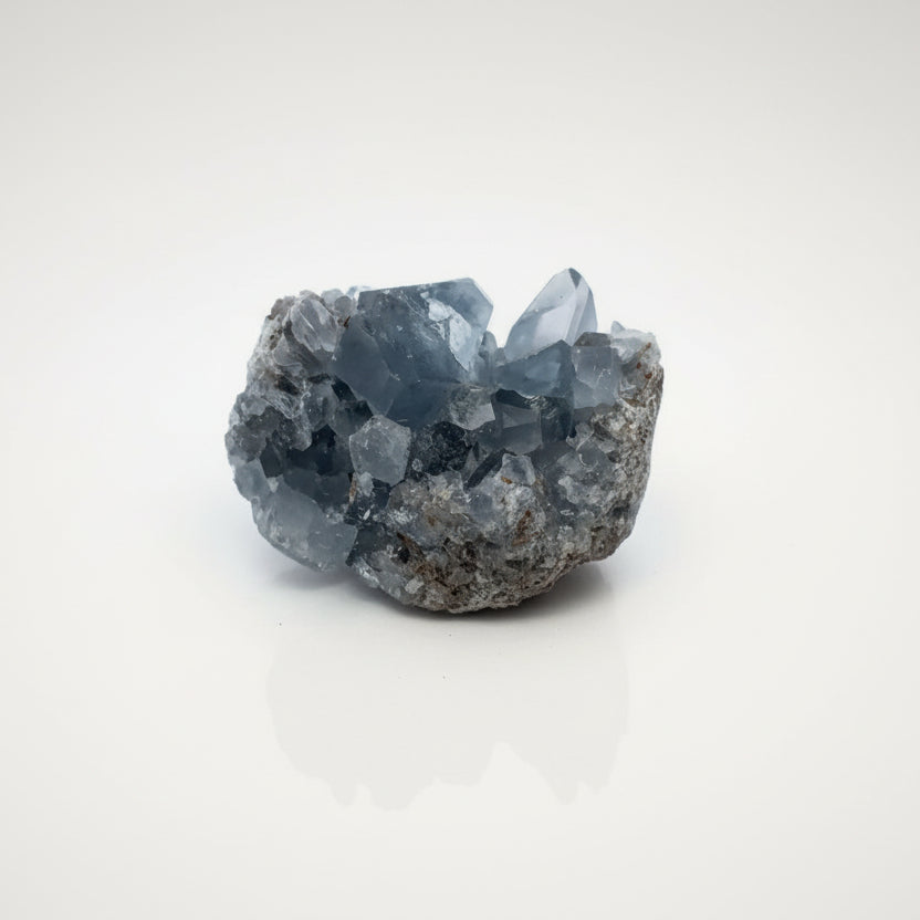 View of Celestine Crystal Specimen from Madagascar with Large Point on Top & Lucite Stand