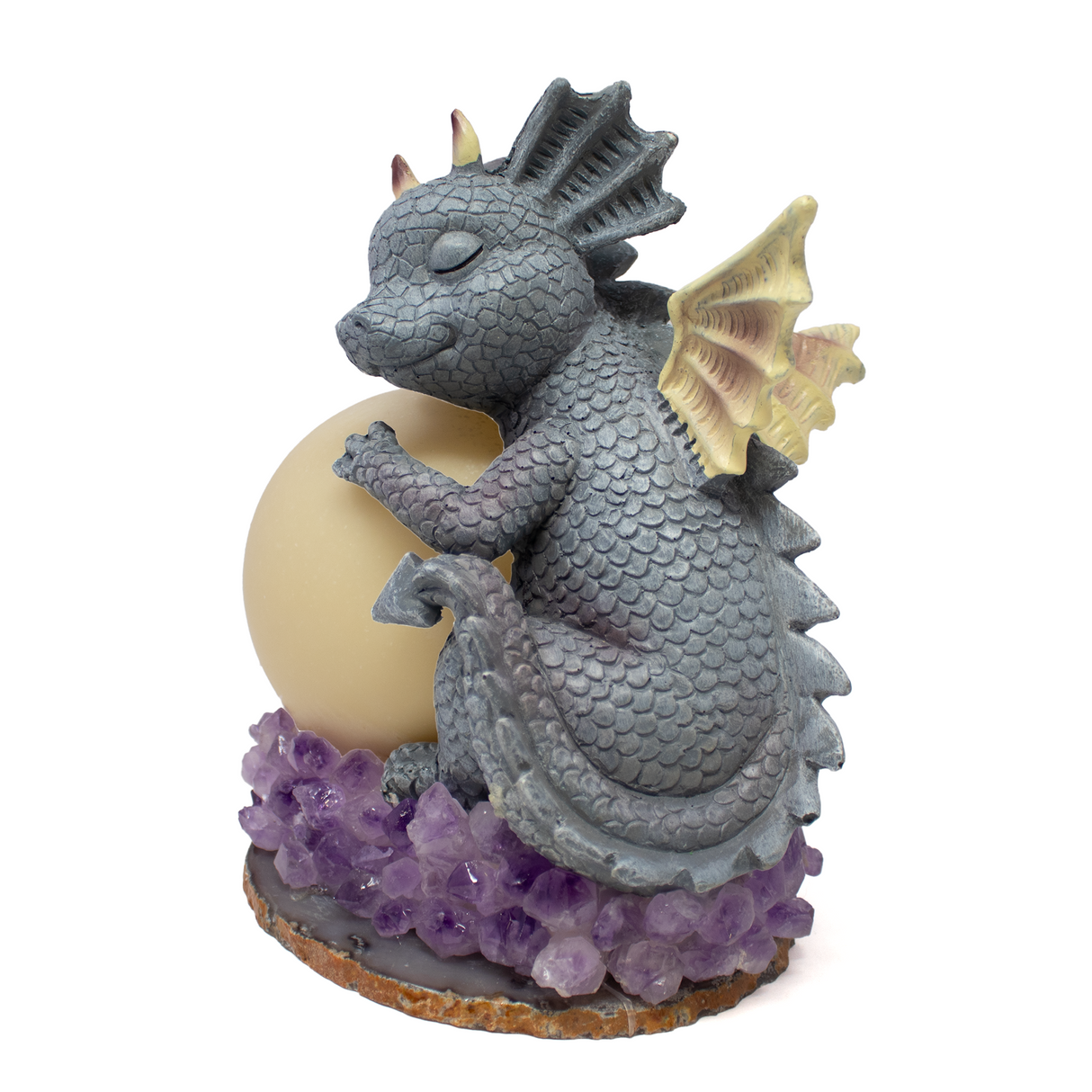 Clay Polymer Dragon w/ Moon on Amethyst & Agate Base Table Light