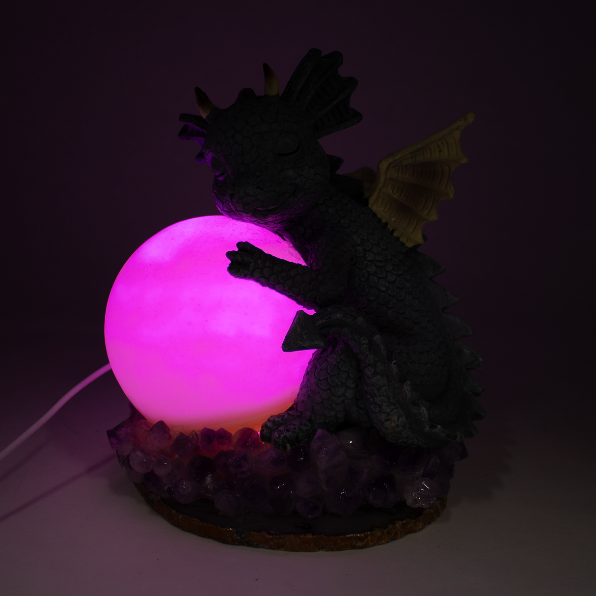 Clay Polymer Dragon w/ Moon on Amethyst & Agate Base Table Light