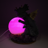 Clay Polymer Dragon w/ Moon on Amethyst & Agate Base Table Light