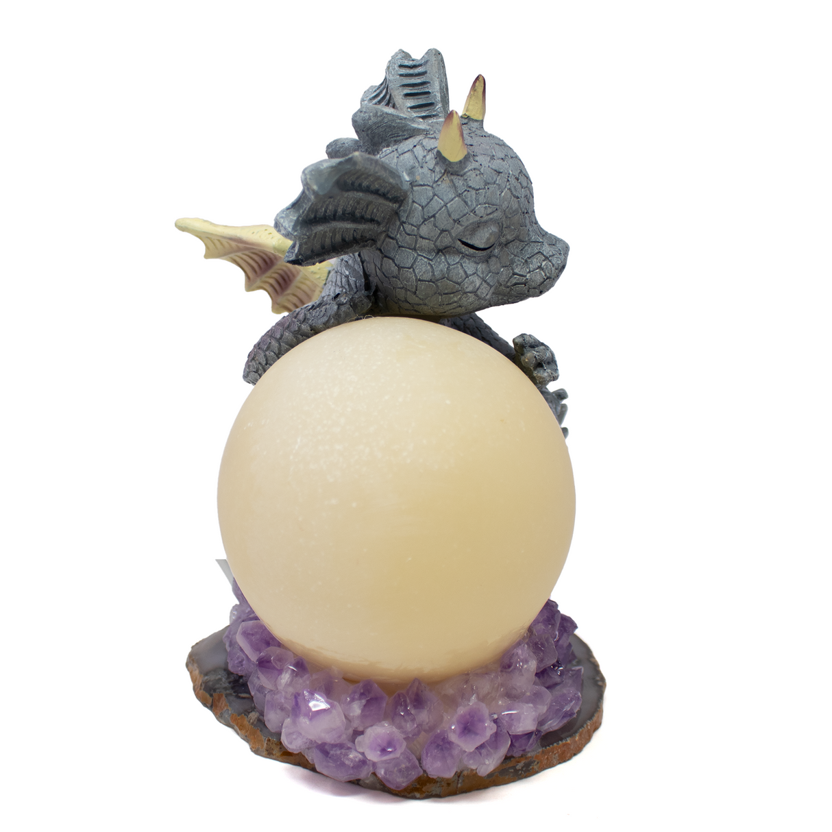 Clay Polymer Dragon w/ Moon on Amethyst & Agate Base Table Light