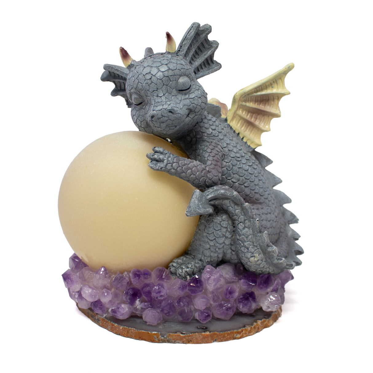 Clay Polymer Dragon w/ Moon on Amethyst & Agate Base Table Light