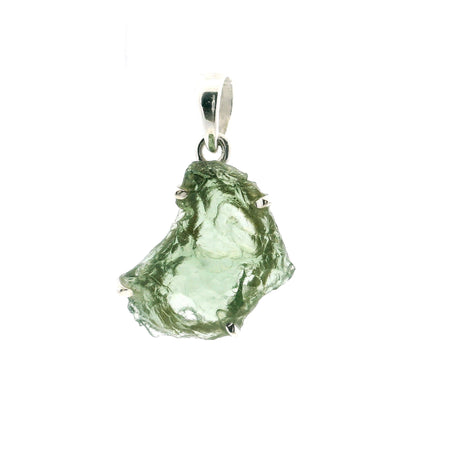 View of Moldavite Pendant - Sideways Heart Freeform Prong Set in 925 Sterling Silver