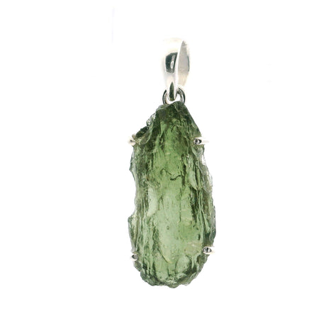 View of Moldavite Pendant - Long Oval Freeform Prong Set in 925 Sterling Silver