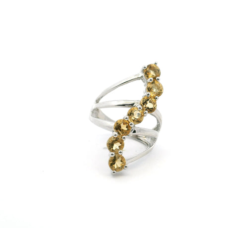 View of Citrine Ring - 7 Faceted Rounds in S-Shaped Design on Triple Band Prong Set in 925 Sterling Silver sz5