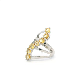 View of Citrine Ring - 7 Faceted Rounds in S-Shaped Design on Triple Band Prong Set in 925 Sterling Silver sz6