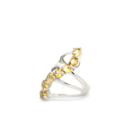 View of Citrine Ring - 7 Faceted Rounds in S-Shaped Design on Triple Band Prong Set in 925 Sterling Silver sz7