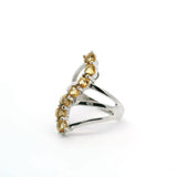 Citrine Ring - 7 Faceted Rounds in S-Shaped Design on Triple Band Prong Set in 925 Sterling Silver sz8