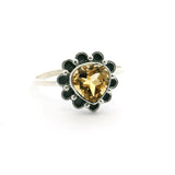 View of Citrine Ring - Faceted Rounded Triangle with Triangular Flower Design Bezel Set in 925 Sterling Silver sz10