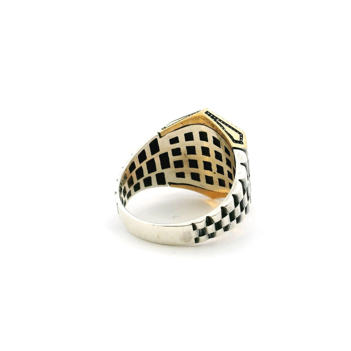 Carnelian Ring - Square Cabochon Bezel Set in Gold Vermeil Hexagonal Setting with 925 Sterling Silver Watch-Like Band sz10.5