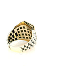 Garnet Ring - 10 Faceted Garnet Round Nanostones Set in Gold Vermeil Hexagon on 925 Sterling Silver Watch-Like Band sz8.75