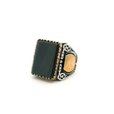 View of Hematite Ring - Rectangle Flat in Designer Sawtooth Setting with Gold Vermeil Moon Details in 925 Sterling Silver sz10