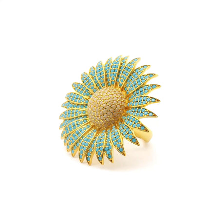 View of Nanostone Sunflower Ring - Turquoise & Peach Nanostones in Gold Vermeil with 925 Sterling Silver sz6