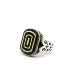 View of Black Onyx Ring - Rounded Rectangle Flat with Single Row Pave Black Nanostones Bezel Set with Gold Vermeil Accents & Braided Band in 925 Sterling Silver sz9.75