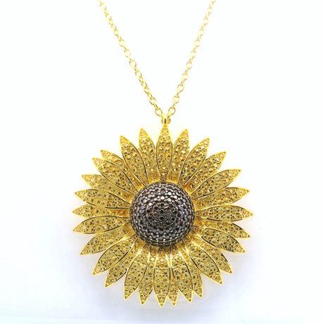 View of Sunflower Nanostone Necklace - Yellow & Brown Nanostones in Gold Vermeil over 925 Sterling Silver