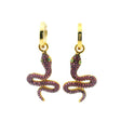 View of Swarovski Crystal Dangle Earrings - Pink Snake with Green Eyes in Gold Vermeil over 925 Sterling Silver