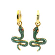 View of Swarovski Crystal Dangle Earrings - Green Snake with Pink Eyes in Gold Vermeil over 925 Sterling Silver