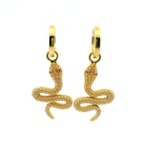 View of Swarovski Crystal Dangle Earrings - White Snake with Pink Eyes in Gold Vermeil over 925 Sterling Silver