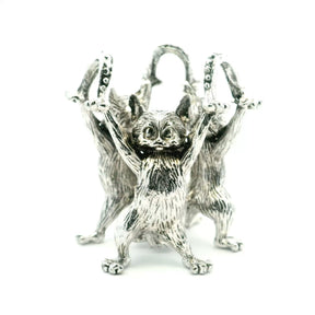 View of Casted Base Metal 3 Cats Sphere Stand - Silver