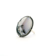 View of Dendritic Opal Ring - Oval Cabochon with Light Gray Section with Rope Accent Bezel Set in Simple 925 Sterling Silver sz7