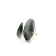 View of Dendritic Opal Ring - Oval Cabochon with Tourmalated Quartz Pear Cabochon Bezel Set in Open Adjustable Band in 925 Sterling Silver szAdj