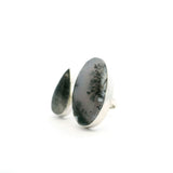 View of Dendritic Opal Ring - Oval Cabochon with Tourmalated Quartz Pear Cabochon Bezel Set in Open Adjustable Band in 925 Sterling Silver szAdj