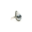 View of Dendritic Opal Ring - Pear Cabochon with Underwater Landscape & Rope Accent Bezel Set in Simple 925 Sterling Silver sz6