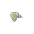 View of Lemon Chrysoprase Ring - Heart Cabochon with Dark Brown Crack in Middle Bezel Set with Beaded Accents on Double Band in 925 Sterling Silver sz9