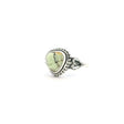 View of Lemon Chrysoprase Ring - Rounded Triangle Cabochon with Fine Black & Orange Inclusions Bezel Set with Beaded Accents on Double Band in 925 Sterling Silver sz10