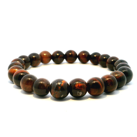 View of Red Tigers Eye Beaded Bracelet - 8mm Rounds