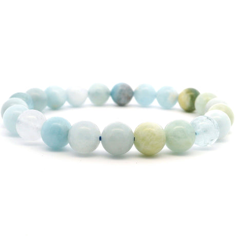 View of Aquamarine Beaded Bracelet - 8mm Round