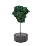 Chatoyant Malachite Specimen on Custom Etched Spinning Stand - Fiberous with Vug on Round Base