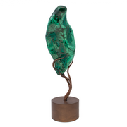View of Chrysocolla Malachite on Custom Etched Spinning Stand - Polished Freeform with Mandala Etching on Coper Patina